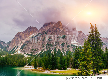 Mountain lake between by mountains  40039895