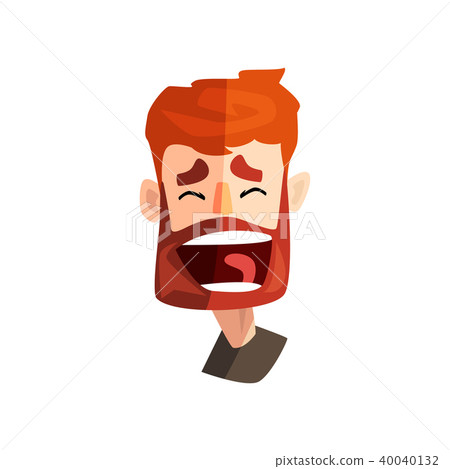 Happy laughing redhead bearded man, male emotional face, avatar with facial expression vector 40040132