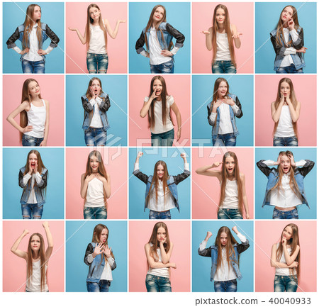 The collage of different human facial expressions, emotions and feelings of young teen girl. The collage of different human facial expressions, emotions and feelings of young teen girl. 40040933