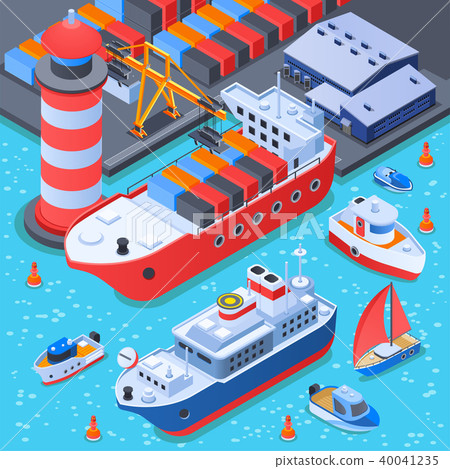 Port With Ships Isometric Composition 40041235
