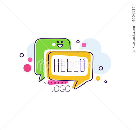 圖庫插圖: hello original logo, bright badge with hello word and