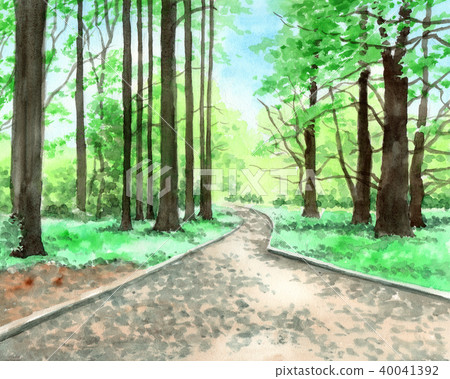 Shinjuku Gyoen Forest painted by watercolor 40041392