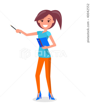 Smiling Woman Guide with Pointer and Notebook 40042552
