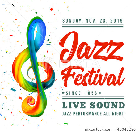 Jazz festival poster template with a treble clef and text on a black background 40043286