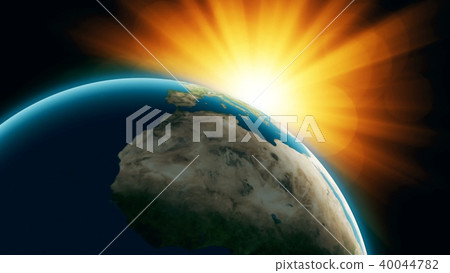 Realistic Planet Earth with sinrise from space Realistic Planet Earth with sinrise from space 40044782