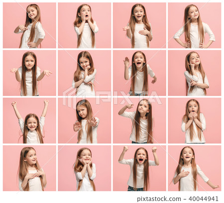 The collage of different human facial expressions, emotions and feelings of young teen girl. 40044941