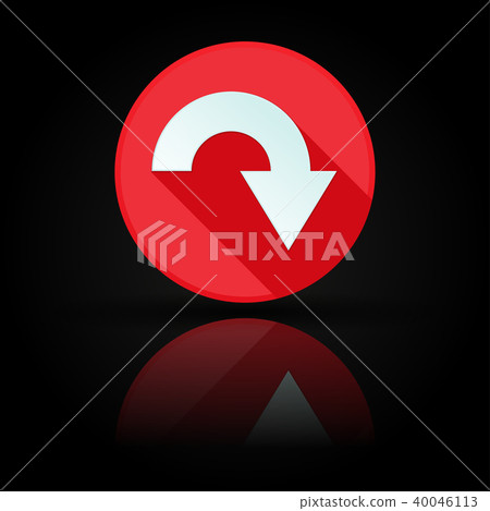Arrow icon. Red sign with reflection on black background. Down symbol Arrow icon. Red sign with reflection on black background. Down symbol 40046113