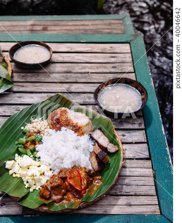Meal set of traditional Filippino Food, side view 40046642