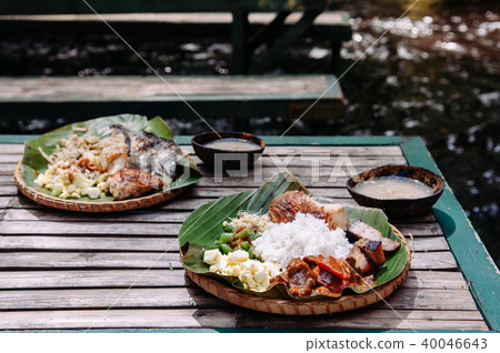 Meal set of traditional Filippino Food, side view 40046643