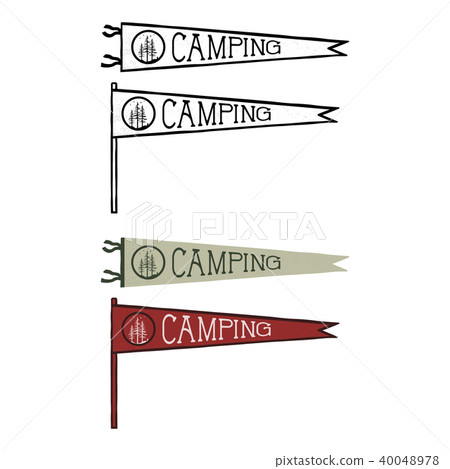 Camping pennants templates. Vintage Hand drawn pendants in retro colors design. Best for t-shirts 40048978