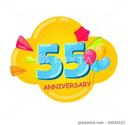 Cute Cartoon Template 55 Years Anniversary Vector Illustration 40050325