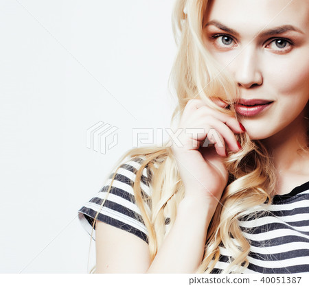 young pretty stylish blond hipster girl posing emotional isolate 40051387