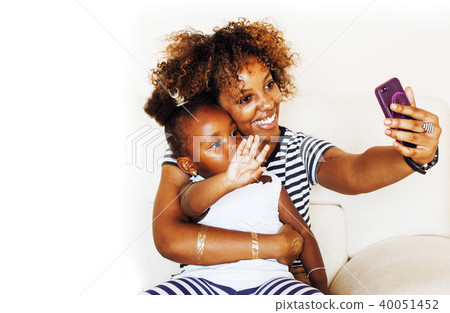 adorable sweet young afro-american mother with cute little daugh 40051452