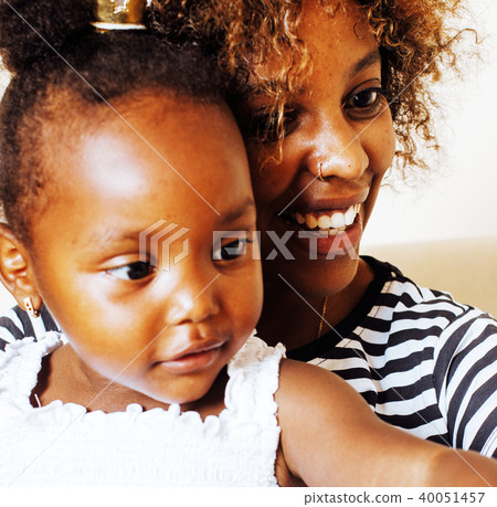 adorable sweet young afro-american mother with cute little daugh 40051457