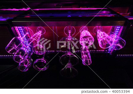 empty transparent glasses on shelf empty transparent glasses on shelf 40053394