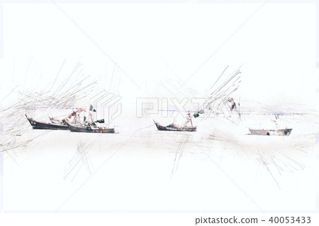 fishing boat on watercolor painting background. 40053433