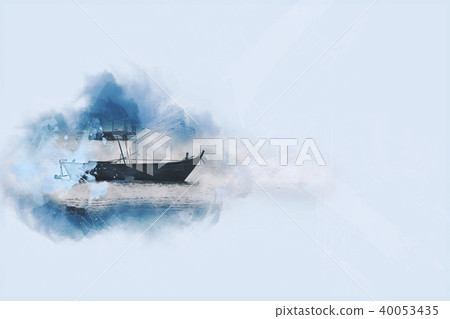 fishing boat on watercolor painting background. fishing boat on watercolor painting background. 40053435