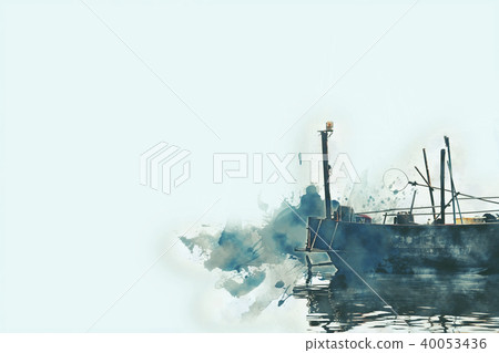 fishing boat on watercolor painting background. fishing boat on watercolor painting background. 40053436