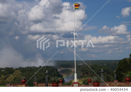 Zimbabwe's Victoria Falls Bridge and Zimbabwe Flag 40054434