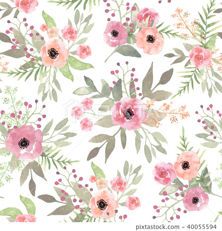 Watercolor floral seamless pattern with isolated - Stock Illustration ...