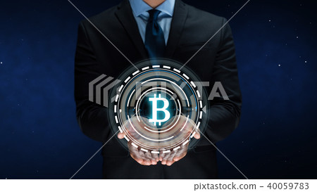 close up of businessman with bitcoin hologram 40059783