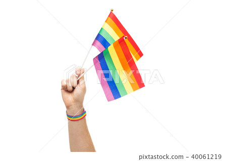 hand with gay pride rainbow flags and wristband hand with gay pride rainbow flags and wristband 40061219