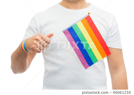 man with gay pride rainbow flag and wristband man with gay pride rainbow flag and wristband 40061250