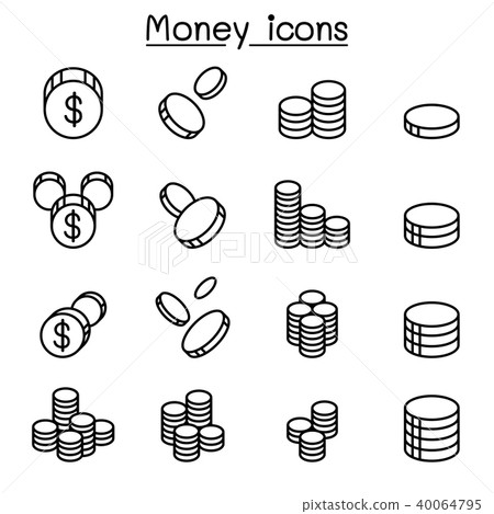 Money & Coin icon set in thin line style - Stock Illustration [40064795 ...