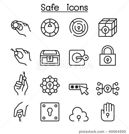 Key and lock system icon set in thin line style 40064800