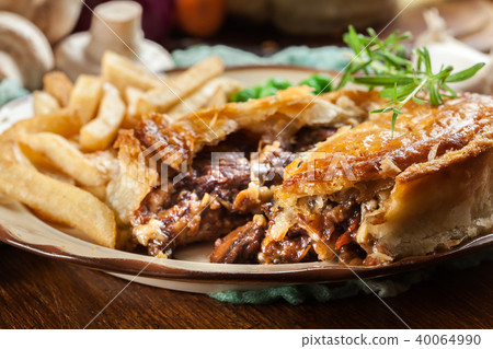 Homemade beef stew pie with french fries 40064990