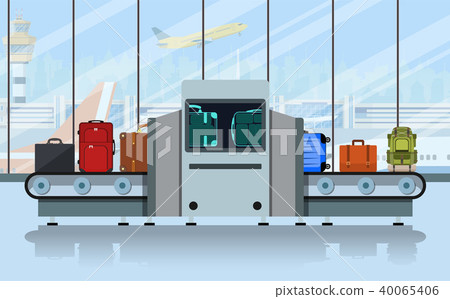 Airport conveyor belt with passenger luggage 40065406
