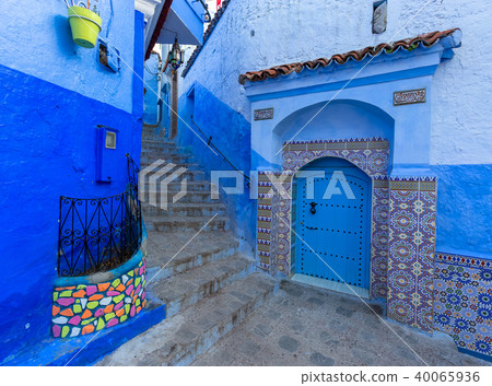 Blue street inside Medina of Chefchaouen Blue street inside Medina of Chefchaouen 40065936