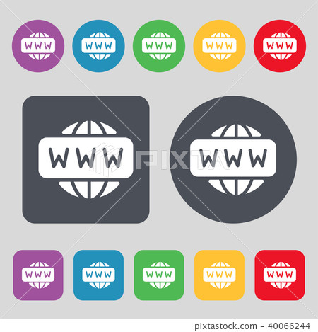 WWW icon sign. A set of 12 colored buttons. Flat d 40066244