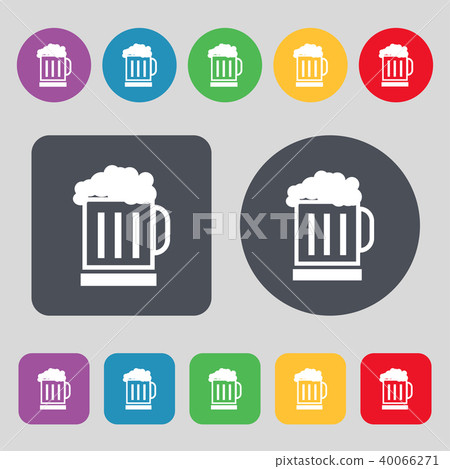Beer glass icon sign. A set of 12 colored buttons. 40066271