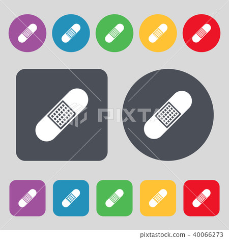 Band Aid Icon sign. A set of 12 colored buttons. F 40066273