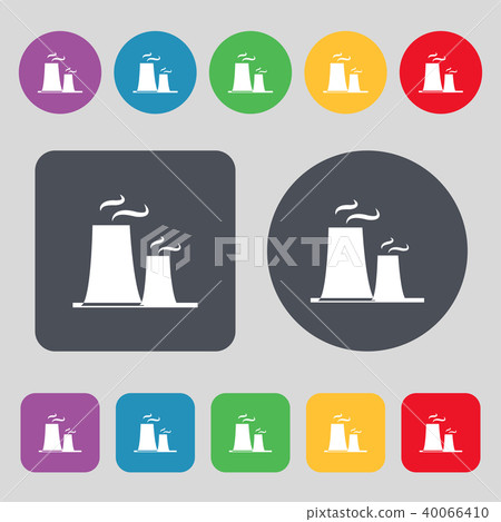 atomic power station icon sign. A set of 12 colore atomic power station icon sign. A set of 12 colore 40066410