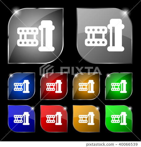 film Icon sign. Set of ten colorful buttons with g film Icon sign. Set of ten colorful buttons with g 40066539