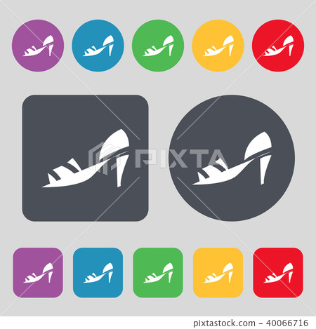 Shoe icon sign. A set of 12 colored buttons. Flat Shoe icon sign. A set of 12 colored buttons. Flat 40066716