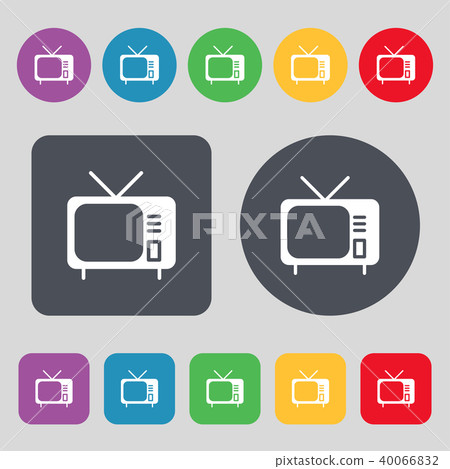 tv icon sign. A set of 12 colored buttons. Flat de - Stock Illustration ...