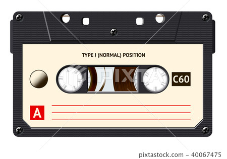 Cassette with retro label as vintage object for 80s revival mix tape design 40067475