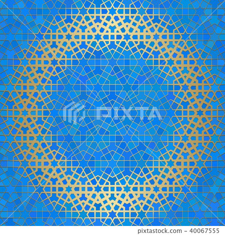 Abstract background with islamic ornament, arabic geometric texture. Golden lined tiled motif. 40067555