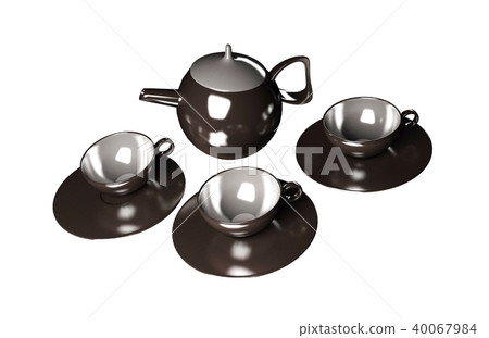 teapot and cups isolated on white 40067984
