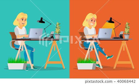 Stressed Out Woman Vector. Blonde Girl Working At Office. Stressful Work, Job. Tired Business Person 40068442
