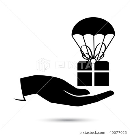 Package flying down with parachute Package flying down with parachute 40077023