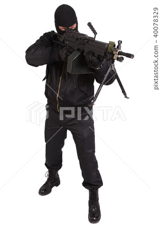 robber in black uniform with m4 rifle isolated 40078329