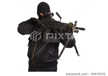 robber in black uniform with m4 rifle isolated 40078330