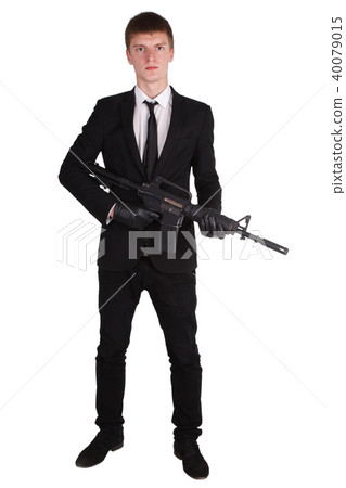 man in black costume and rifle 40079015