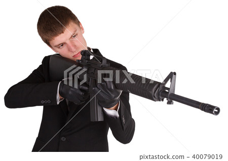 man in black costume and rifle 40079019
