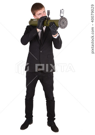 man in black costume and bazooka 40079029