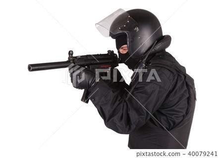 anti-terrorist policeman in black uniform anti-terrorist policeman in black uniform 40079241